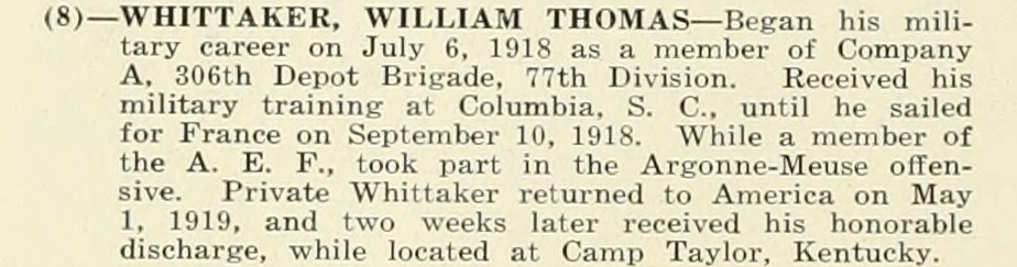 WILLIAM THOMAS WHITTAKER WWI Veteran
