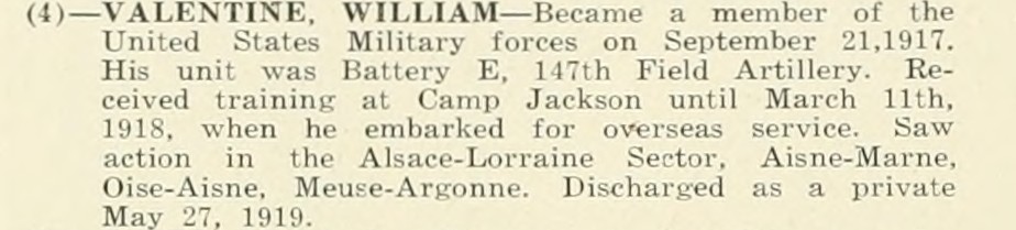WILLIAM VALENTINE WWI Veteran